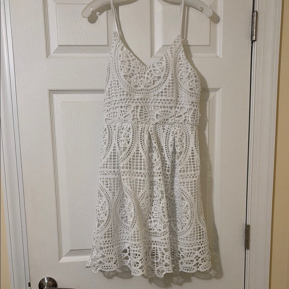 Chic White Crochet Mini Dress